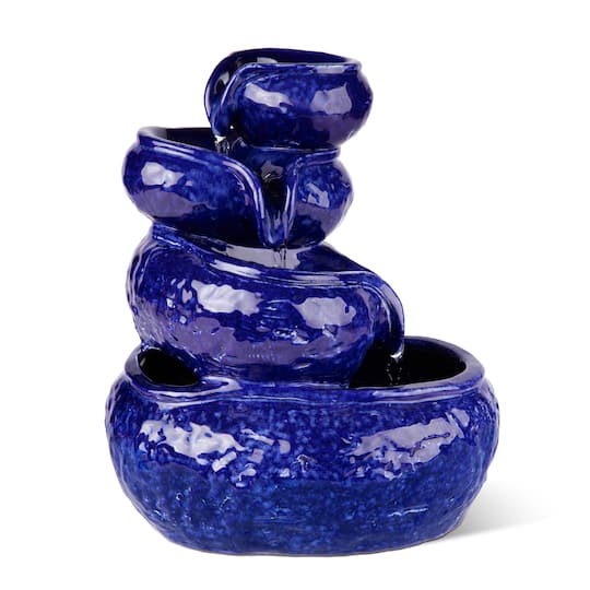 Glitzhome® 11.75" 4-Tier Cobalt Blue Tabletop Fountain with Pump | 9" x 8" x 11.75" | Michaels®